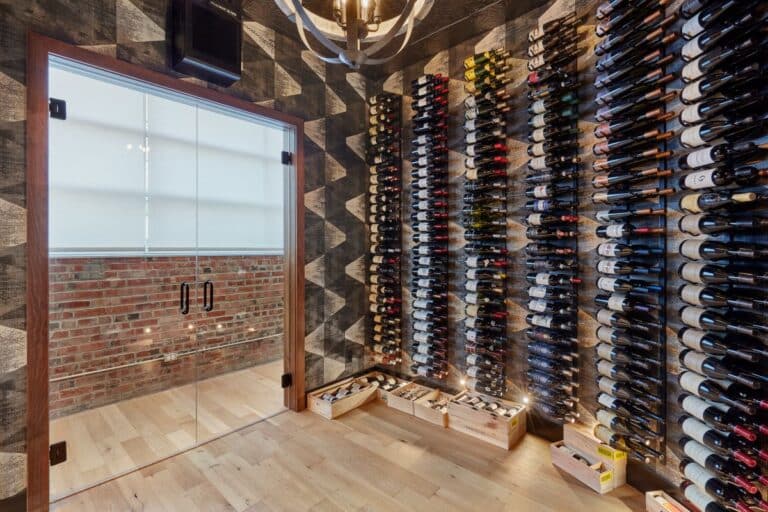 custom wine cellar, custom wine room, walnut wine cellar, interior door, walnut door, walnut casing